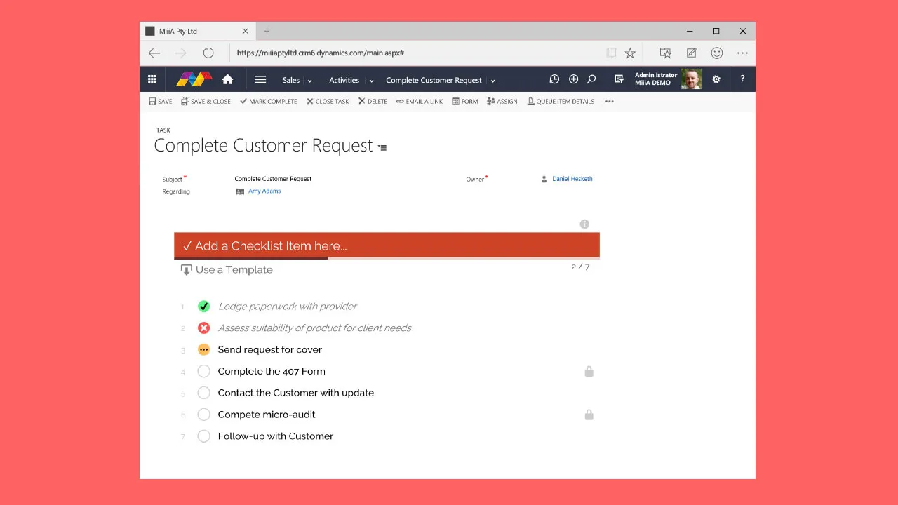 D365 Checklists on a Task