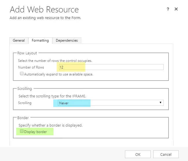 Web Resource formatting tab